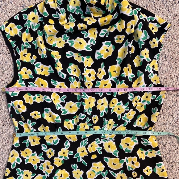NWT Ann Taylor Floral Mock Neck Midi Flare Dress Floral Size 12 Black Yellow - Picture 13 of 15